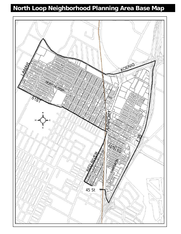 A map of the North Loop Neighborhood Planning Area